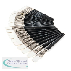 Flat White Nylon Paint Brushes Black Handle (Pack of 30) MJWNF