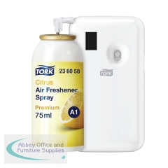 Tork Air Freshener Spray Refill A1 Citrus 75ml (Pack of 12) + FOC Tork Air Freshener Dispenser White