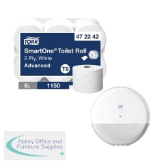 Tork T8 SmartOne 2-Ply Toilet Roll 1150 Sheets White (Pack of 6) + FOC Dispenser