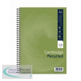 Cambridge Recycled Nbk Wirebound 70gsm Ruled Margin Perf Punched 4 Holes 100 pp A4 Ref 400020196 [Pack 5]