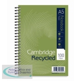 Cambridge Recycled Notebook Wirebound 70gsm Ruled Perf Punched 2 Holes100pp A5 Ref 400020509 [Pack 5]