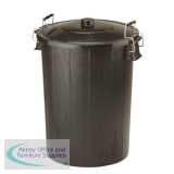Refuse Bin With Lid and Metal Clip Handles 80 Litre Black Ref GN346