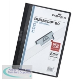 Durable Duraclip Folder PVC Clear Front 6mm Spine for 60 Sheets A4 Black Ref 2209/01 [Pack 25]