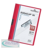 Durable Duraclip Folder PVC Clear Front 3mm Spine for 30 Sheets A4 Red Ref 2200/03 [Pack 25]