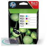 Hewlett Packard 953XL Inkjet Cartridge High Yield Page Life2000/1600pp 103ml B/C/M/Y Ref 3HZ52AE [Pack 4]