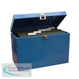 Metal File Box with 5 Suspension Files and 2 Keys Steel A4 Blue