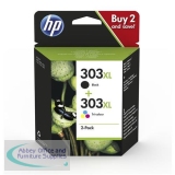 HP 303XL Inkjet Cartridge High Yield Page Life Black 600pp/Tri-Colour 415pp 22ml Ref 3YN10AE [Pack 2]