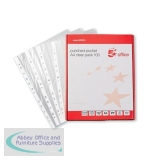 5 Star Office Punched Pocket Embossed Polypropylene Top-opening 40 Micron A4 Clear [Pack 100]