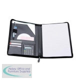 5 Star Elite Zipped Conference Folder with Calculator Leather Look A4 Black