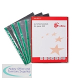 5 Star Office Punched Pocket Polypropylene Green Strip Top-opening 45 Micron A4 Glass Clear [Pack 100]