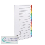 Concord Commercial Index 1-12 Multipunched Mylar-reinforced Multicolour-Tabs 160gsm A4 White Ref 69001