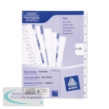 Avery Index Mylar 1-10 Unpunched Mylar-reinforced Tabs 150gsm A4 White Ref 05248061 [Pack 10]