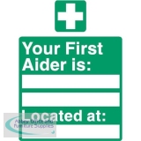 Stewart Superior Your First-Aider Is Located At Sign W150XH200mm Self Adhesive Sign Ref SP049SAV