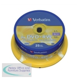 SP-712897 - Verbatim DVD+RW Rewritable Disk Spindle 1x-4x Speed 120min 4.7Gb Ref 43489 [Pack 25]