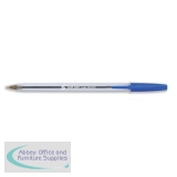 5 Star Office Ball Pen Clear Barrel Medium 1.0mm Tip 0.4mm Line Blue [Pack 50]