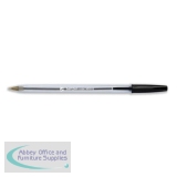 5 Star Office Ball Pen Clear Barrel Medium 1.0mm Tip 0.4mm Line Black [Pack 50]
