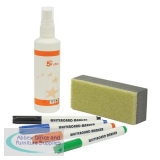 5 Star Office Drywipe Starter Kit 4 Asst Whiteboard Markers/Eraser/125ml Whiteboard Cleaning Fluid Spray