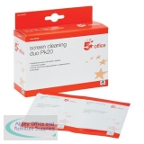 5 Star Office Screen Cleaning Duo Sachets of Wet and Dry Wipes [Pack 20x2]