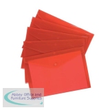5 Star Office Envelope Stud Wallet Polypropylene A4 Translucent Red [Pack 5]