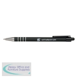 5 Star Office Retractable Ball Pen Soft Grip Medium 1.0mm Tip 0.5mm Line Black [Pack 12]