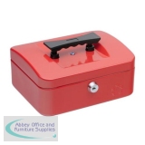 5 Star Facilities Cash Box with 5-compartment Tray Steel Spring Lock 8 Inch W200xD160xH70mm Red