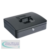 5 Star Facilities Cash Box with 5-compartment Tray Steel Spring Lock 12 Inch W300xD240xH70mm Black