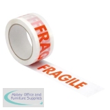 5 Star Office Printed Tape Fragile Polypropylene 48mmx66m Red Text on White [Pack 6]