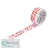 5 Star Office Printed Tape Contents Checked and Sealed Polypropylene 48mmx66m Red Text on White [Pack 6]