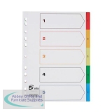 5 Star Elite Index 1-5 Polypropylene Multipunched Reinforced Multicolour-Tabs 120 Micron A4 White