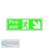 Safety Sign Fire Exit Running Man Arrow Down/Right 150x450mm Self-Adhesive E99S/S
