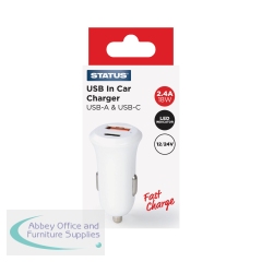 Status In Car Charger USB A/C 12v White S2USBACCC1PK6