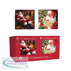 Traditional Boxed Santa Christmas Cards x12 (Pack of 24) X9074B