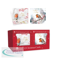 Boxed Robin/Holly Christmas Cards x12 (Pack of 24) X9078B