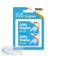 Tiger 26/6 Staples 2x1000 Staples Blister Pack (Pack of 12) 15016873015128