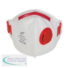 UCair Disposable FFP3 Fold Flat Mask with Exhalation Valve White/Red (Pack of 10) UC-UCFD-P3V
