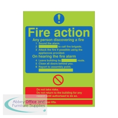 Fire Action Standard Vinyl Photoluminescent Sign 300x250mm VPM433SAV3025