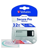 VM98665 - Verbatim Silver/Black Secure Pro USB 3.0 Flash Drive 32GB 98665