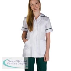 Work in Style Female Nursing Tunic White with Bottle Green Trim 30 Inch DVDTR/WHT/BOT/30