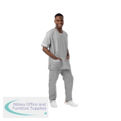 534LW V Neck Lightweight Scrub Top with Trim Pale Grey 3XL 534LWPGRYWHIT3XL