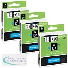 Compatible Dymo D45010 D1 Label Tape, 12mm Black on Clear