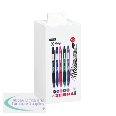 Zebra Z-Grip Smooth Retractable Ballpoint Pen 1mm Assorted (Pack of of 50) 5024475027602